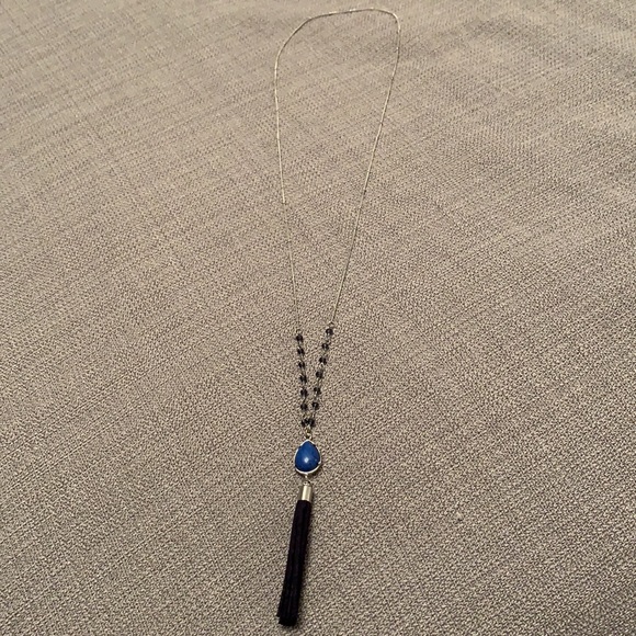 Like New Long Length Tassel Necklace with Blue Accents - Picture 7 of 11